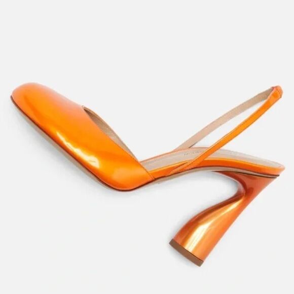 NWOT PAUL ANDREW Tangerine Round Toe Slingback Pump - Picture 2 of 14